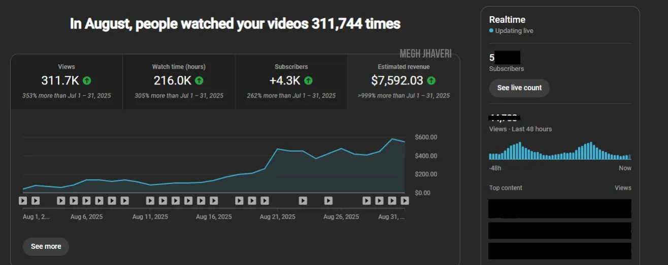 Megh Jhaveri — YouTube channel analytics